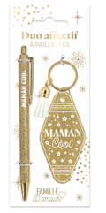 Stylo à paillettes + Porte clef Maman Cool