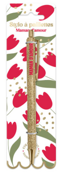 Stylo à paillettes Maman d'amour