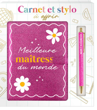 Coffret Carnet Notes Stylo Paillettes Maitresse