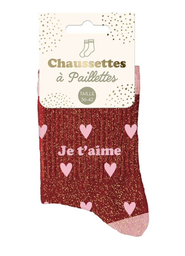 Chaussettes à paillettes Coeurs Je T'aime