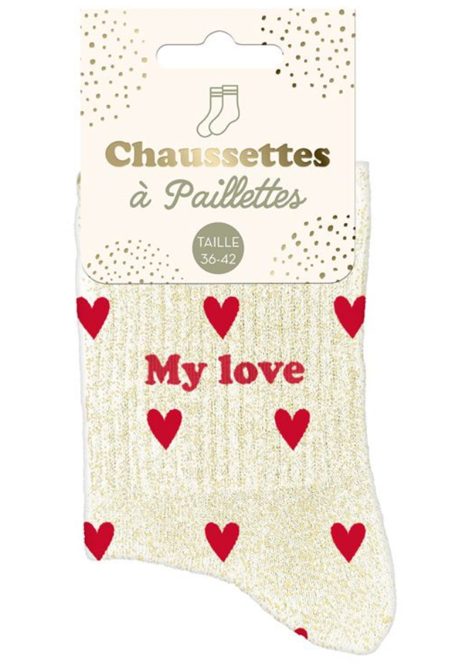 Chaussettes à paillettes Coeurs My Love